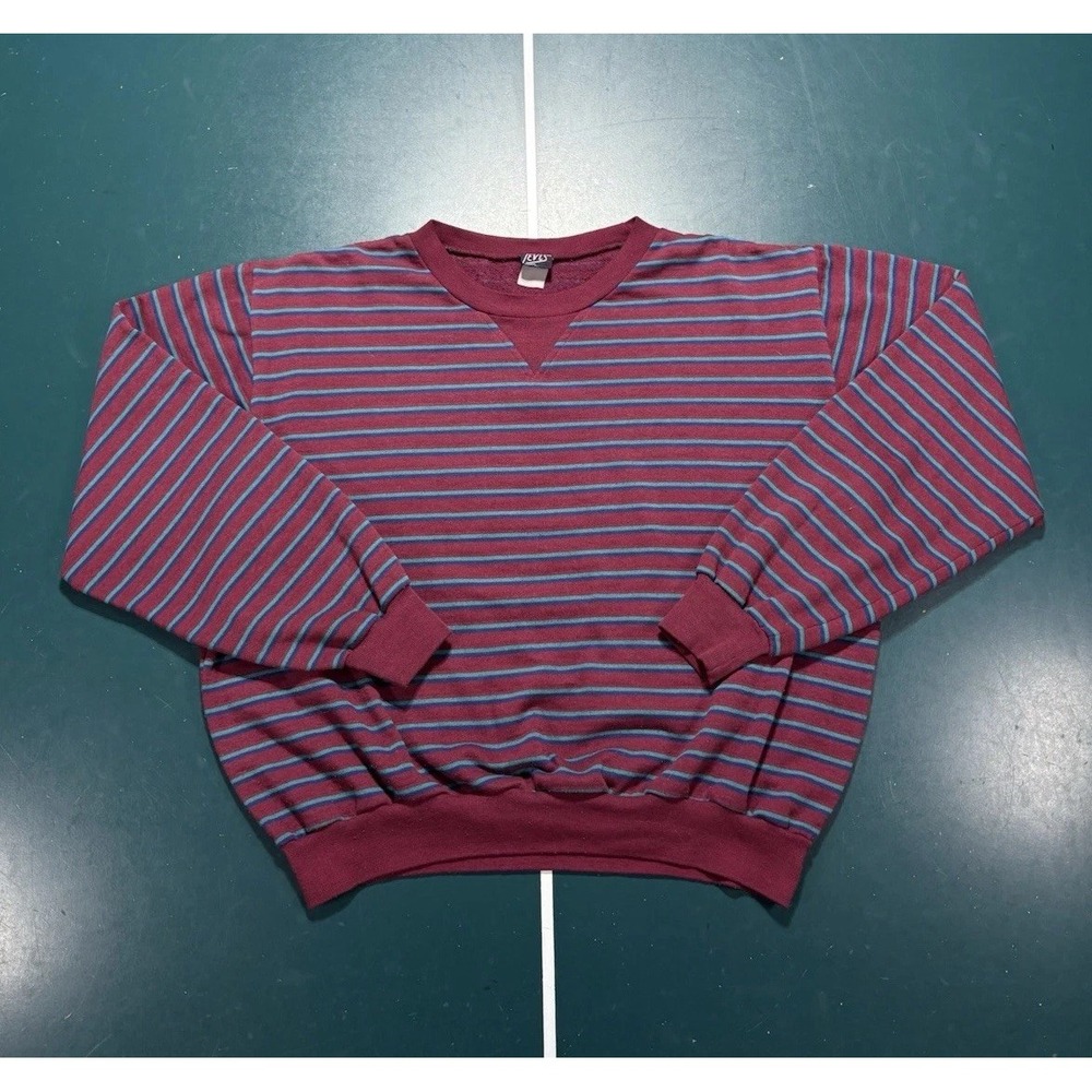 Vtg 80s Levis Striped Single V Crewneck Sweatshirt Men's Large Multi Color Rare